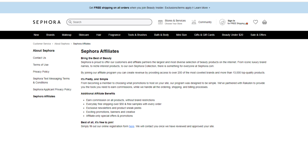 Sephora affiliate program review